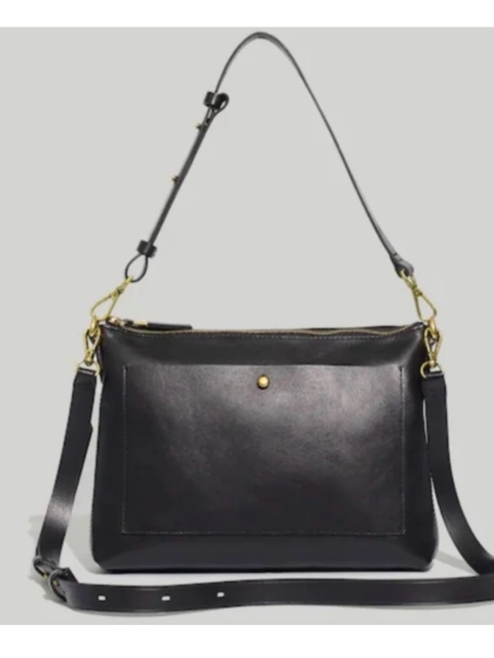 Madewell Black Leather Shoulder Bag with Gold Hardware